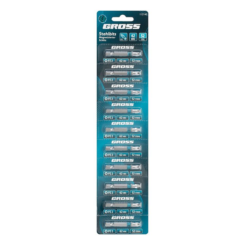 Бита PZ2х50мм, сталь S2, шестигр., отрывн., 10 шт. Gross 113145