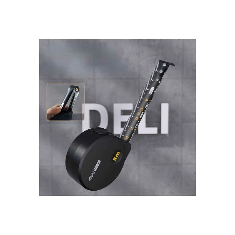 Рулетка Deli HS EHT8519, 5 м х 19 мм, Soft Touch, черный