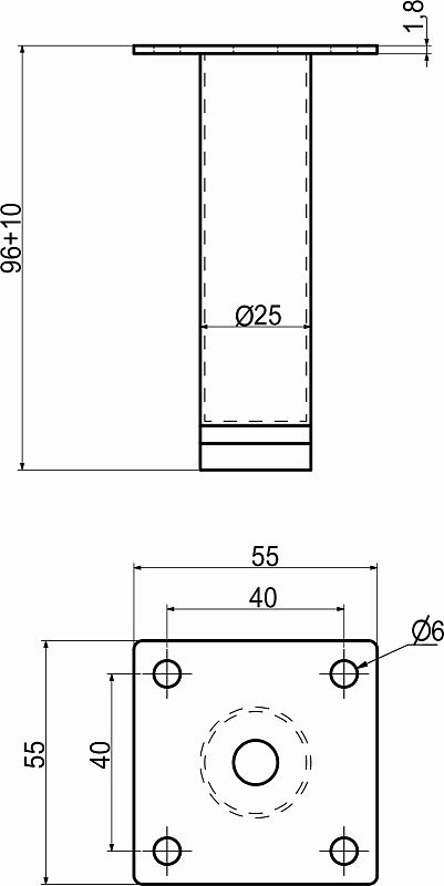 Опора мебельная мет. D-100 h100 d25 с регул. черный, тип 2, AKS 86326