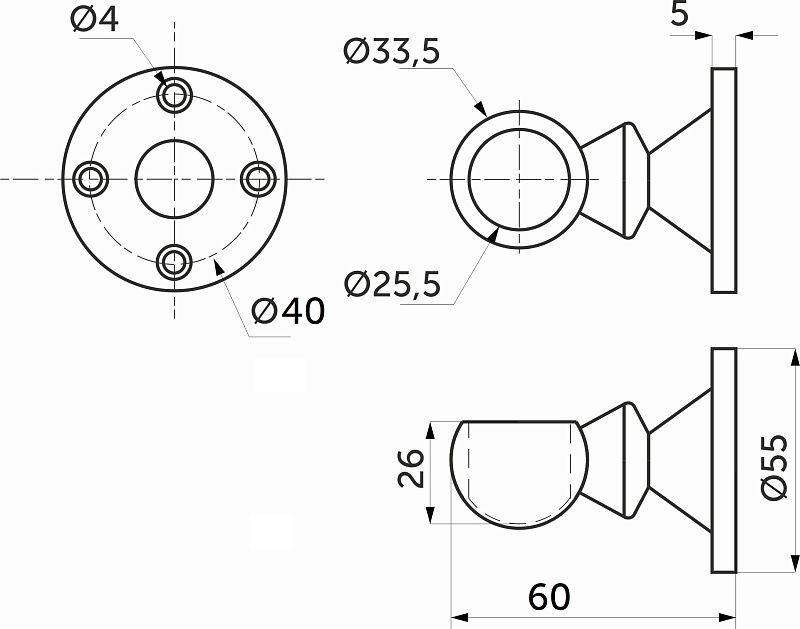 Держатель дистанционный концевой трубы d25, 993, черный AKS 113969