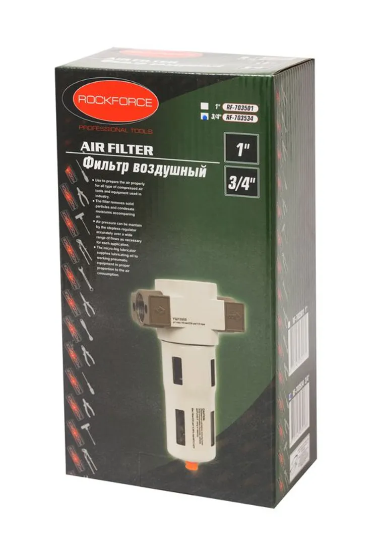 Фильтр для пневмосистемы ''Profi'' 3/4'', 5 мк, 8500 л/мин, давл. max 16 bar RockForce RF-703534
