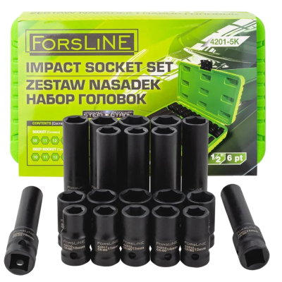 Набор коротких и глубоких ударных головок 10-19 мм 20 пр 1/2'' 6-гр ForsLine FL-4201-5K