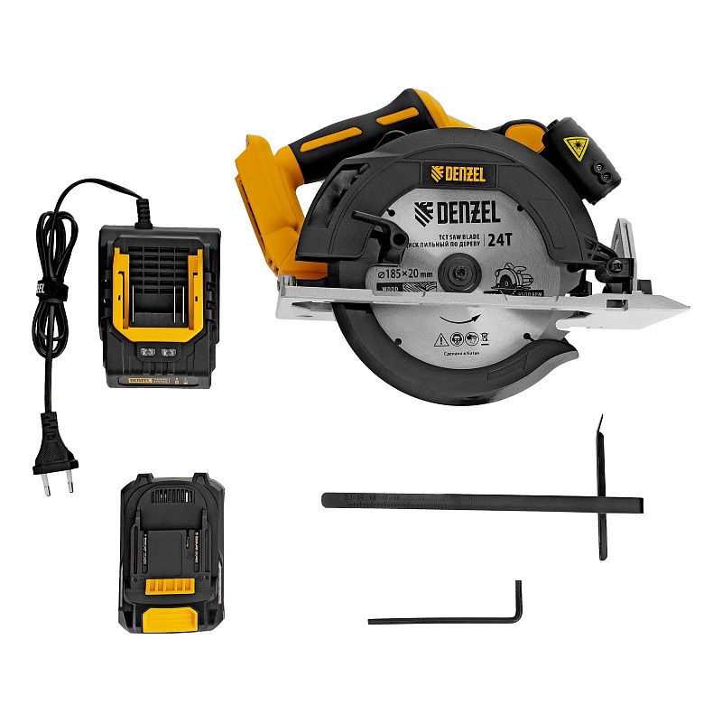 Пила циркулярная аккумуляторная бесщет. CCSH-BL-20-185, 185 мм, Li-Ion, 20 В Denzel 27409