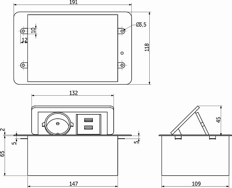 Выдвижной удлинитель Nova 4, 1 розетка, 2xUSB, черный, AKS 92630