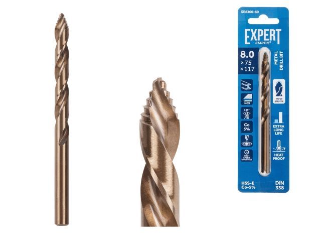 Сверло по металлу ц/х 8.0х75х117 мм HSS-Co, кобальт 5% EXPERT STARTUL SE8300-80