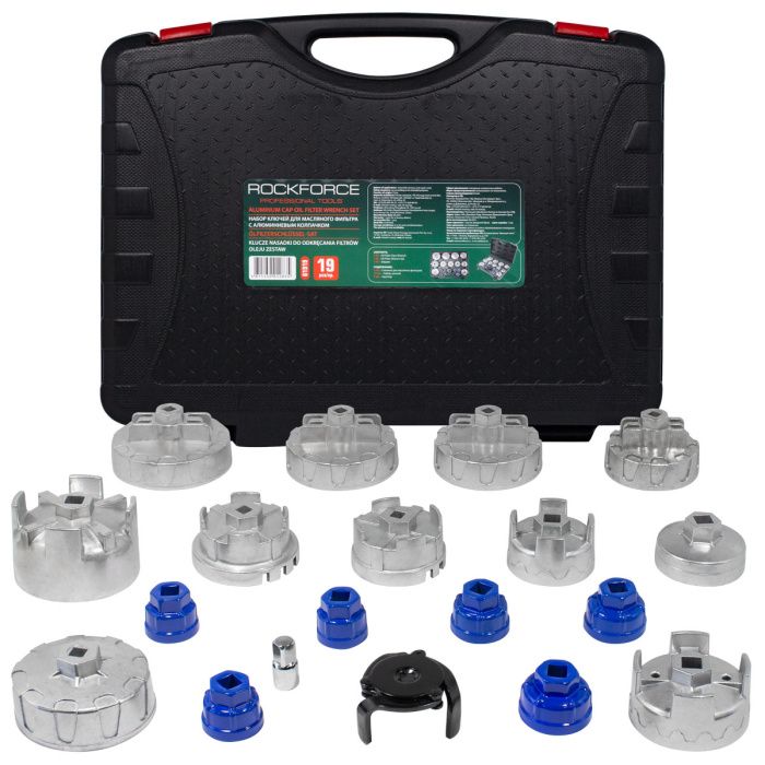 Набор съемников масляных фильтров, 19 пр. (съемник ''краб''-1шт, съемник ''крышка''-17шт) RockForce RF-61919