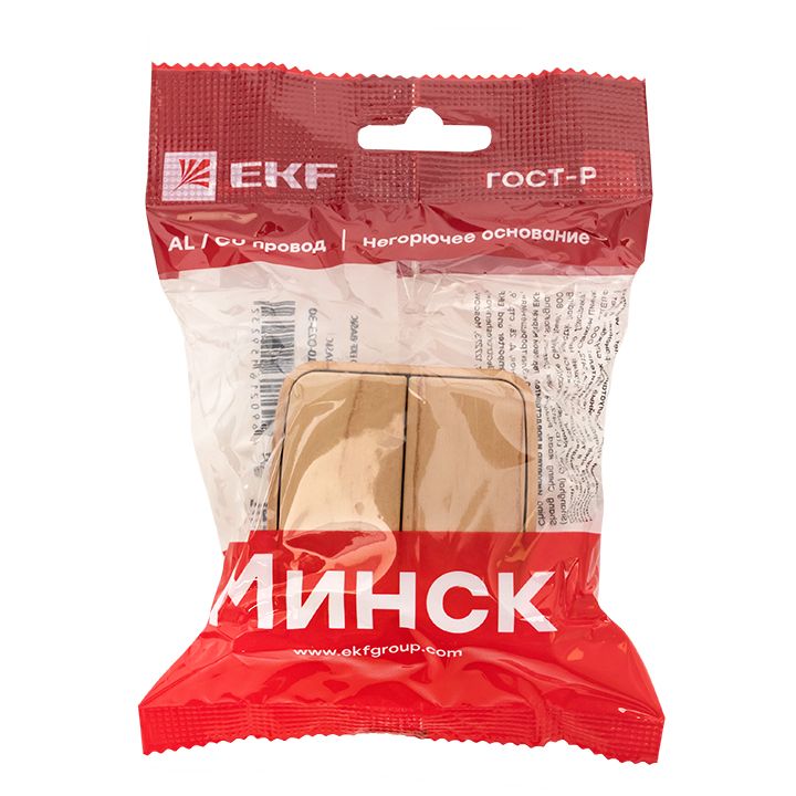 Выключатель 2-клавишный ОП Минск 10А светлое дерево EKF EGV10-023-30