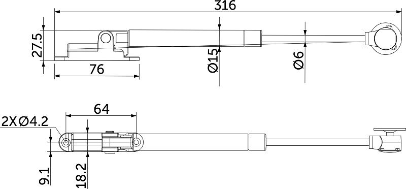 Подъемник газовый верхний 60N с доводчиком и фиксацией в положении серый AKS 73081