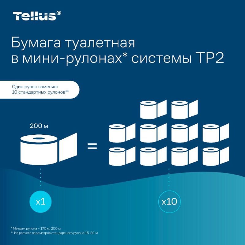 Бумага туалетная Tellus Комфорт T2, в мини-рулонах, 170 м, 2 слоя