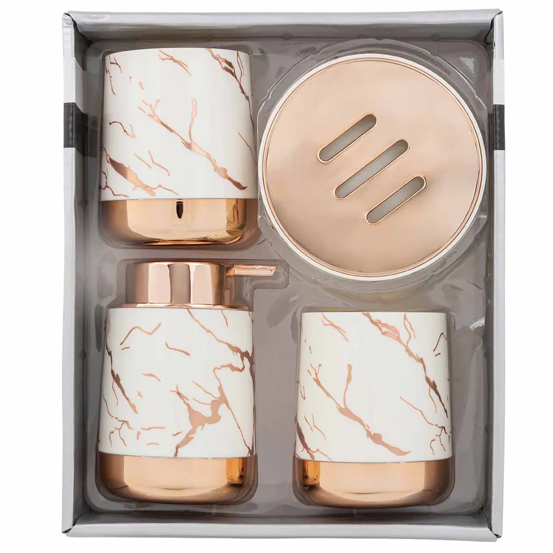 Набор для ванной комнаты 4 пр., мыльница, дозатор для мыла, подставка для зубных щеток, подставка для косметических аксессуаров La and Te beaute LT-BSP-14WH