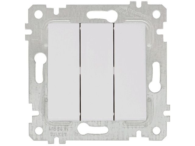 Выключатель 3-клав., скрытый, без рамки, пруж. зажим, белый, RITA, Mutlusan 2200 409 0101