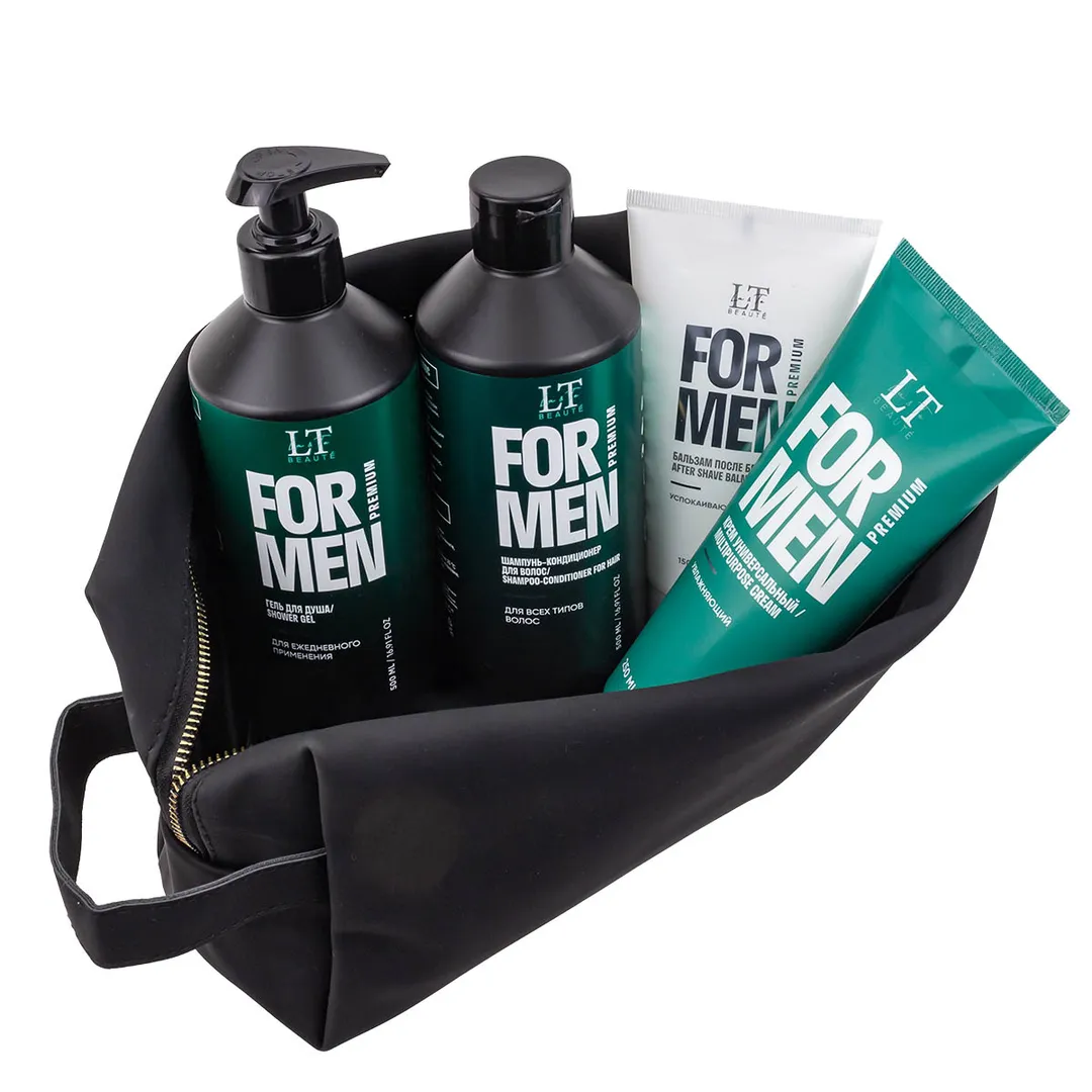 Мужской подарочный набор, гель LT-2357, шампунь LT-2340, крем LT-2388, бальзам LT-2371, bag4, черная уп La and Te beaute LTMEN13