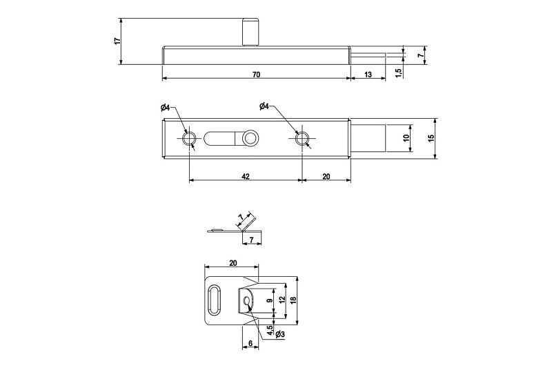 Задвижка мебельная, шпингалет, никель, AKS 116102