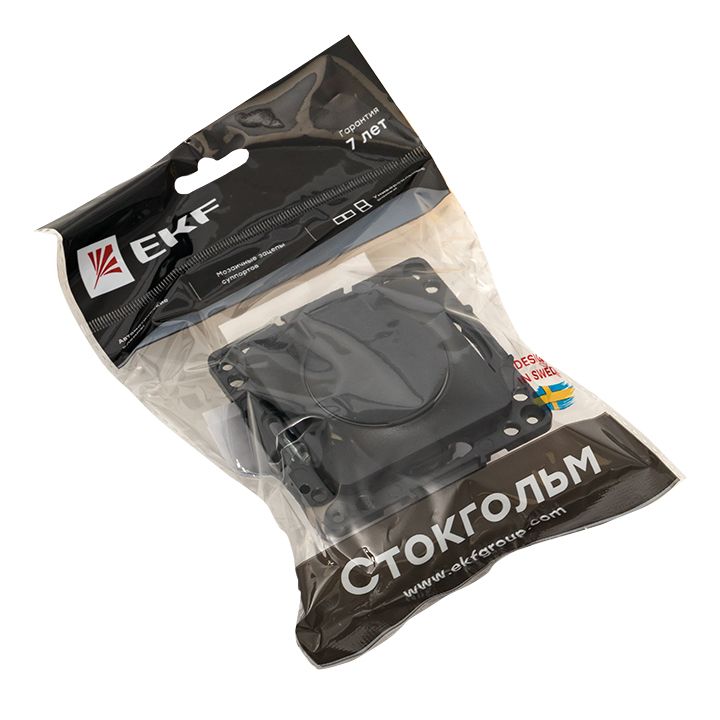 Стокгольм Механизм Розетки 1-местной с/з 16А черный с крышкой и защ, штор, IP44 EKF PROxima EZR16-028-10-44