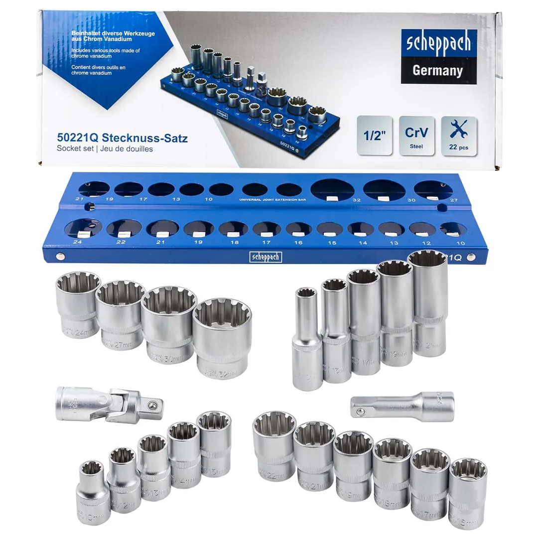 Набор головок с универсальным профилем 22 пр. 1/2'' 10-32 мм Scheppach Sch-50221Q