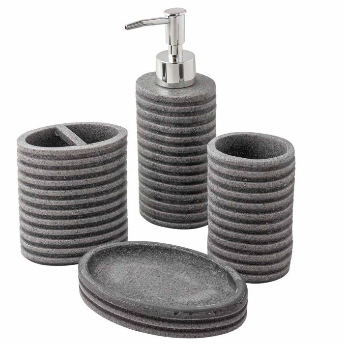 Набор для ванной комнаты 4 пр., мыльница, дозатор для мыла, подставка для зубных щеток, подставка для косметических аксессуаров La and Te beaute LT-BS-9