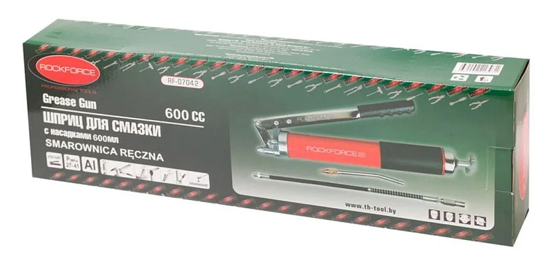 Шприц для нагнетания густой смазки ручной 600 мл ''под закладку'' с наконечниками, 2 штока RockForce RF-07042