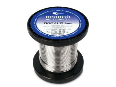 Припой ПОС 61 проволока, катушка ф1мм, 50г, без канифоли Векта 31910
