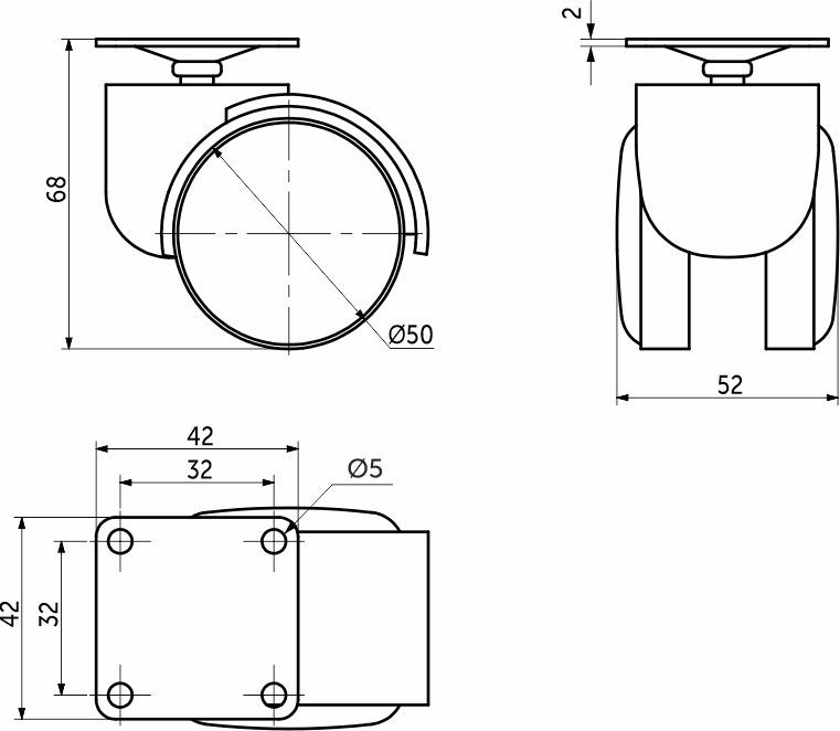 Колесо меб. пласт. FURNI d50 с площадкой, белый/серый AKS 122715