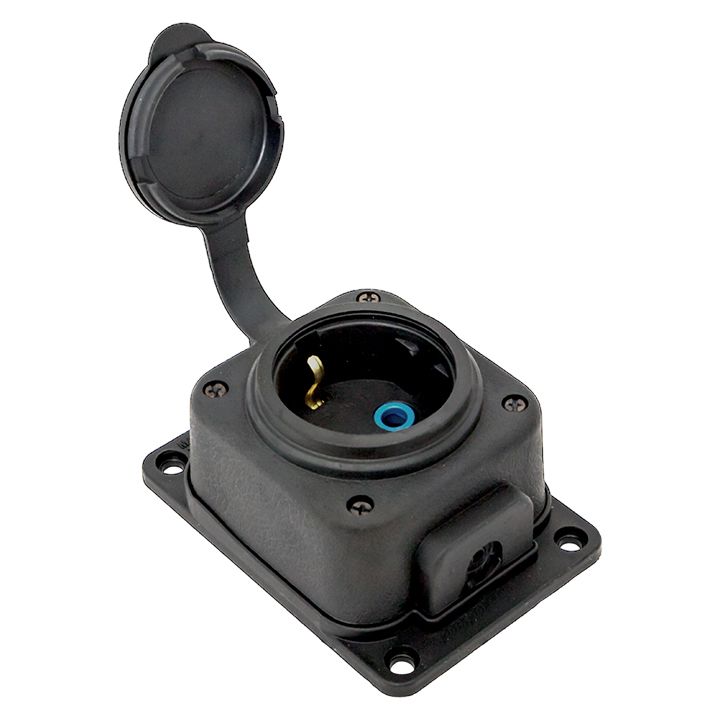 Роз, одномест, с защит, крышкой каучуковая 230В 2P+PE 16A IP44 EKF PRO RPS-014-16-230-44-r