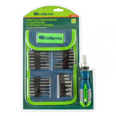 Отвертка реверсивная с набором бит 25 пр. Сибртех 13376