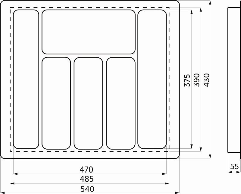 Лоток для столовых приборов 600 LINER 540*430, белый AKS 117210