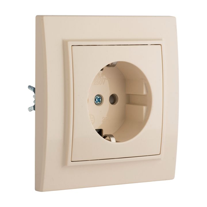Розетка 1-мест, СП с/з 16А бежевый с защ, штор, Минск EKF ERR16-028-200