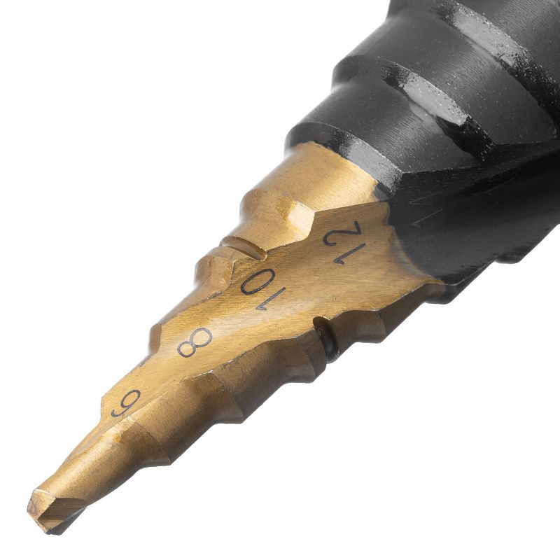 Сверло ступенчатое, 4-6-8-10-12-14-16-18-20-22-24-26-28-30-32 мм, Р6М5, 6-гр. хвостовик Denzel 723606