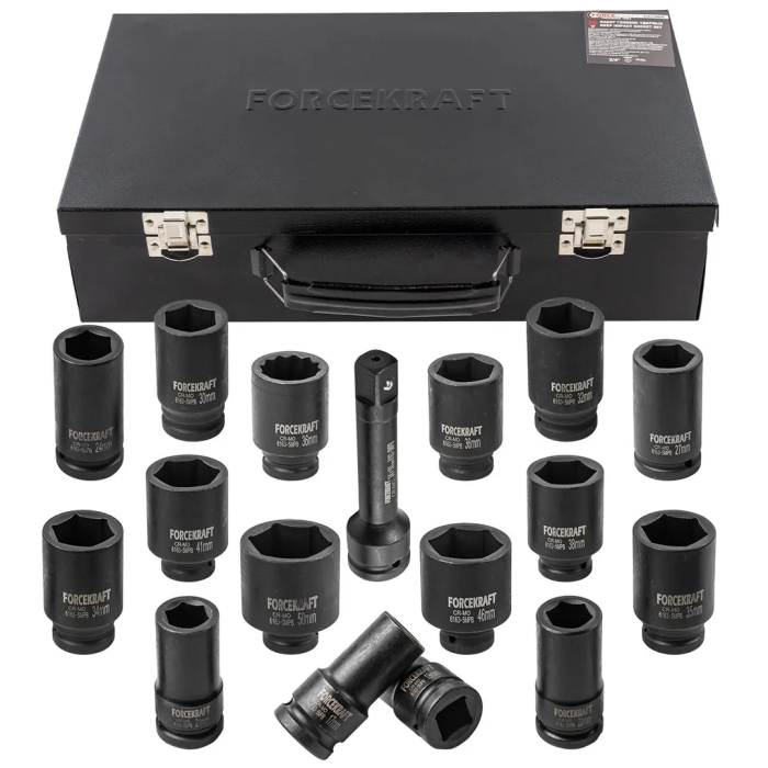 Набор ударных головок глубоких 6-гр: 17-50 мм, 12-гр: 36 мм 3/4'' 16 пр ForceKraft FK-6163-5MPB