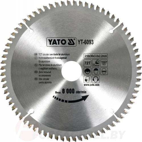 Диск пильный по Al с напаянными зубцами из твердых сплавов 210/30 72T Yato YT-6093