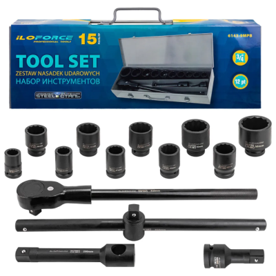 Набор ударных инструментов 15 пр 3/4'' 12-гр ILOforce IF-6143-9MPB