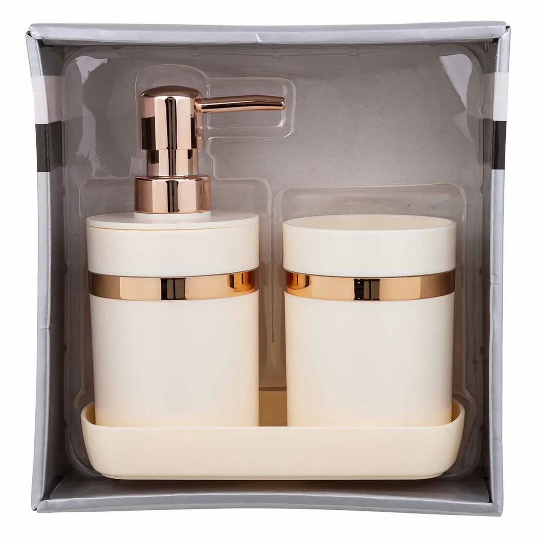 Набор для ванной комнаты 3 пр., дозатор для мыла, подставка для зубных щеток, лоток для аксессуаров La and Te beaute LT-BSP-12WH