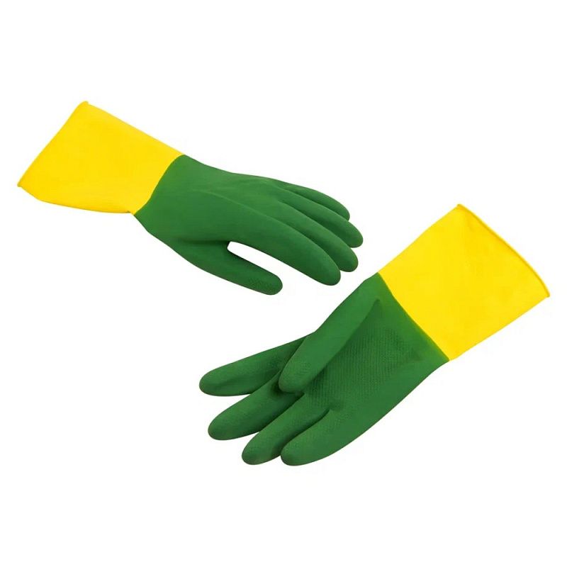 Перчатки латексные хозяйственные Zaubex БИКОЛОР, усиленные, р-р S, зеленый, желтый