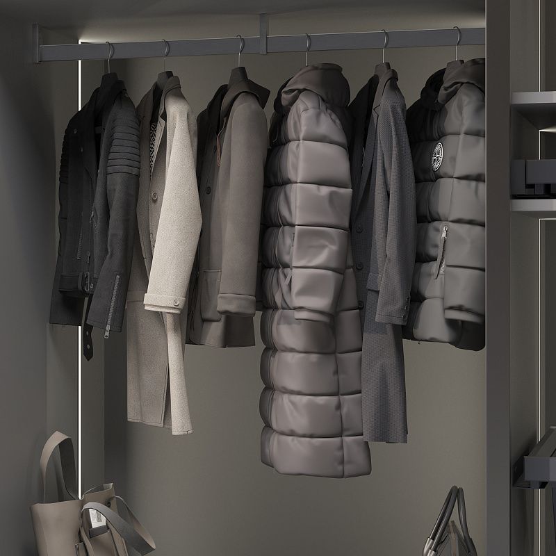 Штанга гардеробная прямоуг. FAME L-1000 с проходным и концевыми держателями, графит браш AKS 121279