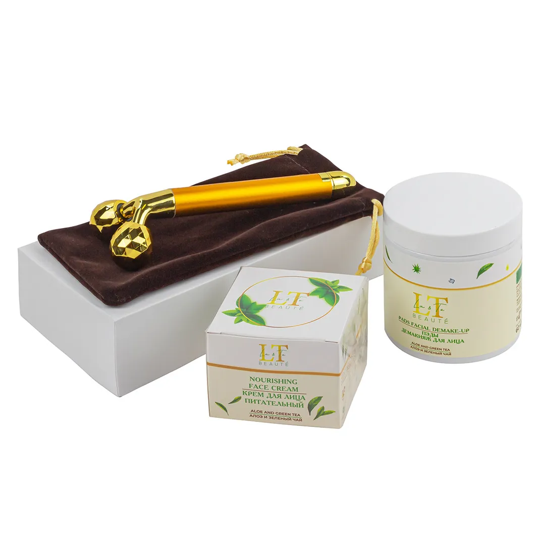 Набор Алоэ и зеленый чай, массажер, крем для лица, ПЭДЫ La and Te beaute LT-51