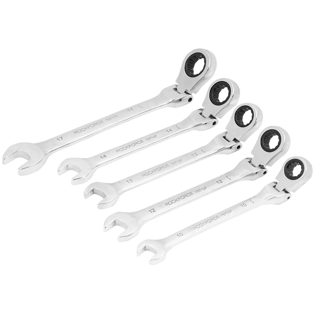 Набор комбинированных трещоточных ключей с шарниром 10, 12-14, 17 мм 5 пр RockForce RF-51052F