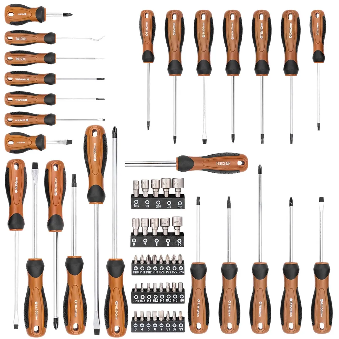 Набор отверток SL, PH, Torx, Square Head, биты SL, PH, PZ, Torx, HEX, Square Head, головки, крючки для снятия сальников 61 пр FORSTIME FT-7061