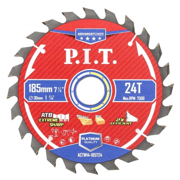 Диск пильный по дереву ADVANCE 185x30x1,4 мм, 24T Carbide, зуб ATB 15° PIT ACTW14-185T24