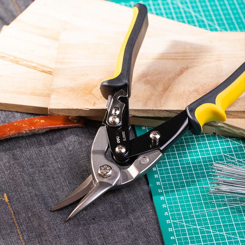 Ножницы по металлу Deli YS EDL20032, 250 мм, правый рез, черный, желтый