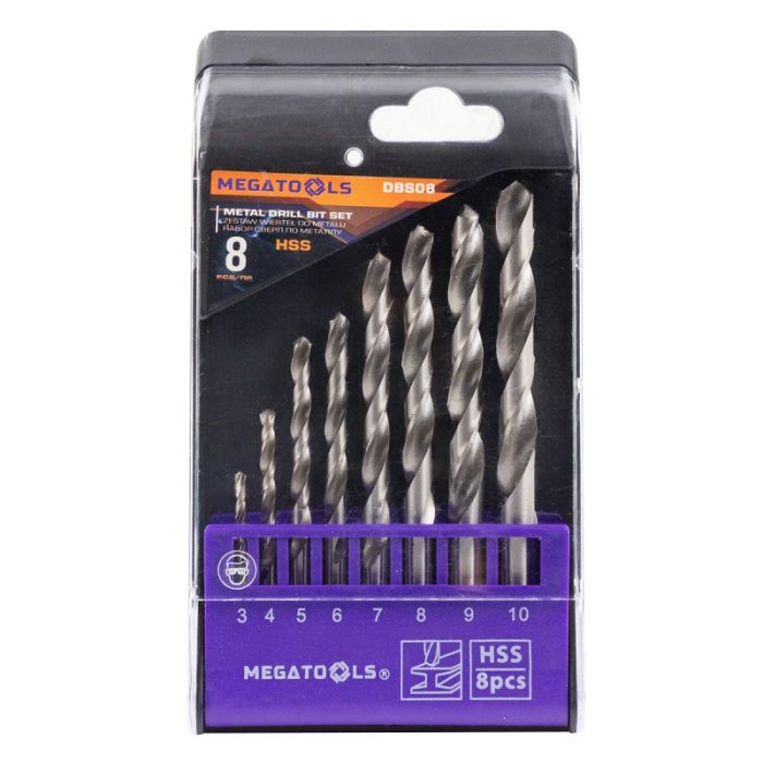 Набор сверл по металлу 8 пр, 3-10 мм MEGATOOLS MT-DBS08