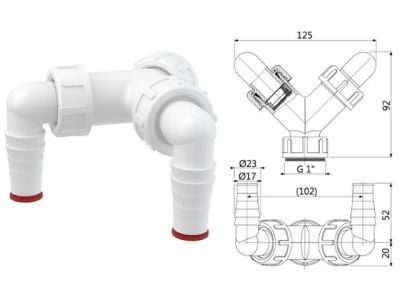 Колено с двумя штуцерами G1"/17-23 c обратными клапанами, Alcaplast P148Z