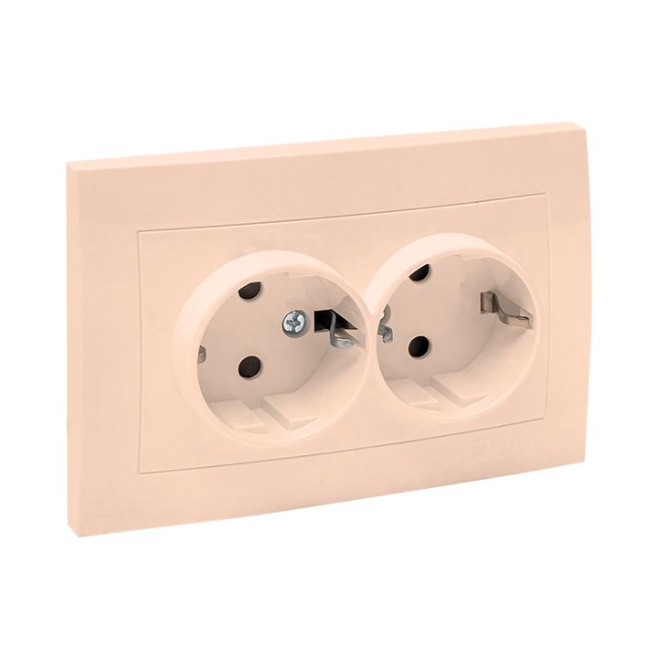 Валенсия розетка 2-местная с/з 16А кремовая с защ, штор, EKF PROxima EWR16-128-20