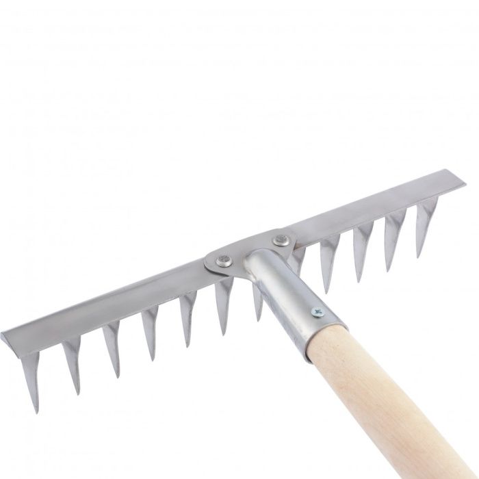 Грабли, нержавеющая сталь, 290 х 1300 мм, 12 витых зубьев, деревянный черенок, Россия Сибртех 61754