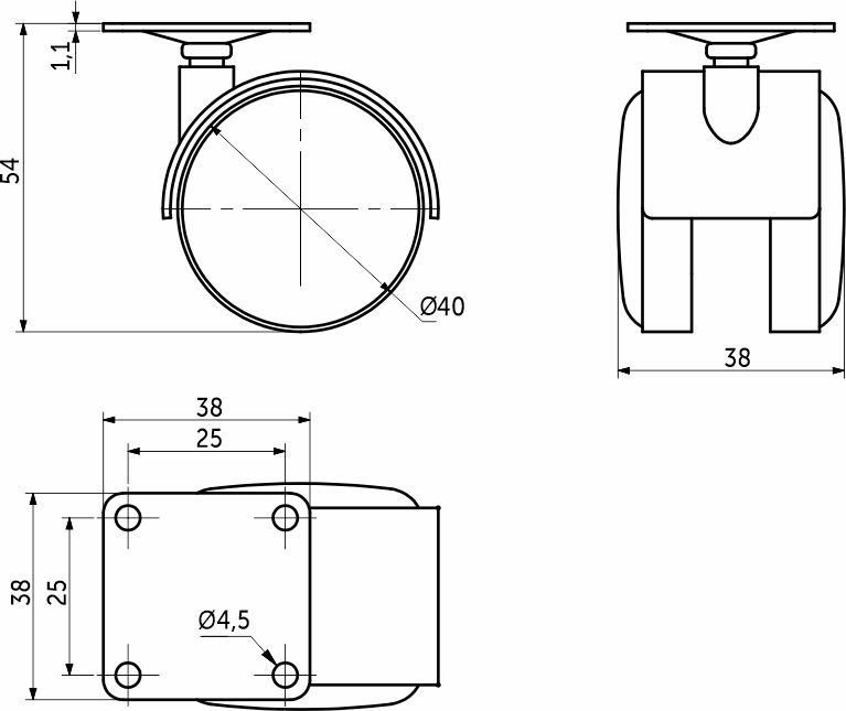 Колесо меб. пласт. d40 с площадкой, серый AKS 114089