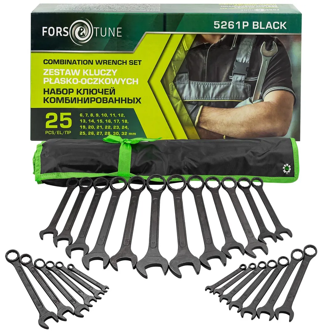 Набор комбинированных ключей 6-28, 30, 32 мм 25 пр FORSandTUNE FORSandTUNE-5261P BLACK