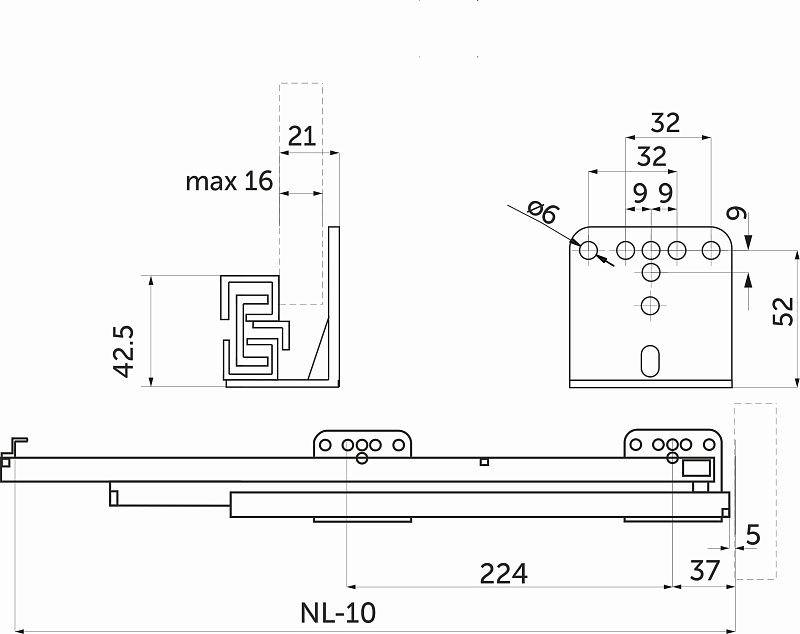 Направляющая скрытого монтажа L-550 с доводчиком ДСП16mm с замками компл. левая+правая AKS полное выдвижение SLIM SLIDE 66924