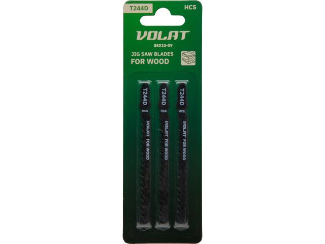 Пилка по дереву для лобзика T244D 3 шт. пропил криволинейный, грубый, быстрый рез ВОЛАТ 88010-09