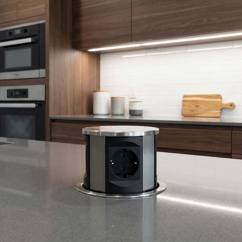 Выдвижной удлинитель Tor USB, 120 мм 3 розетки, 2xUSB A, сталь, AKS 131537