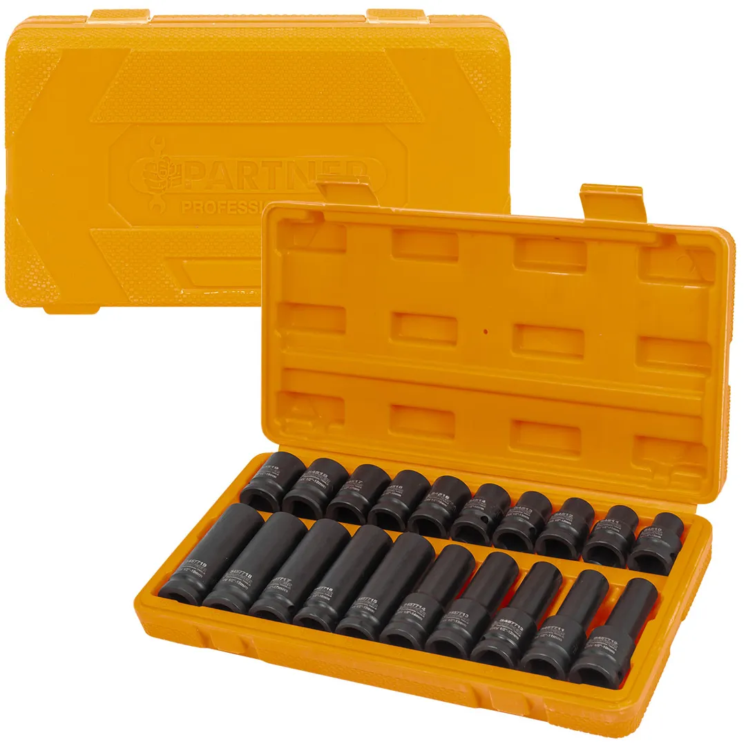 Набор коротких и глубоких ударных головок 10-19 мм 1/2'' 6-гр 20 пр Partner PA-4201-5MPB