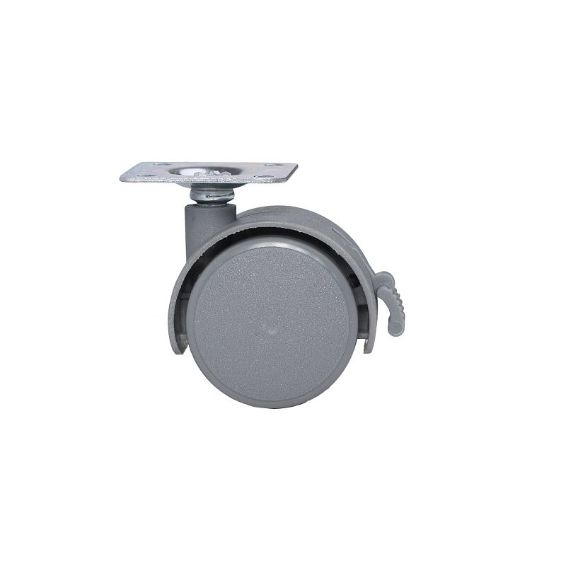 Колесо меб. пласт. d40 с площадкой с торм., серый AKS 114088